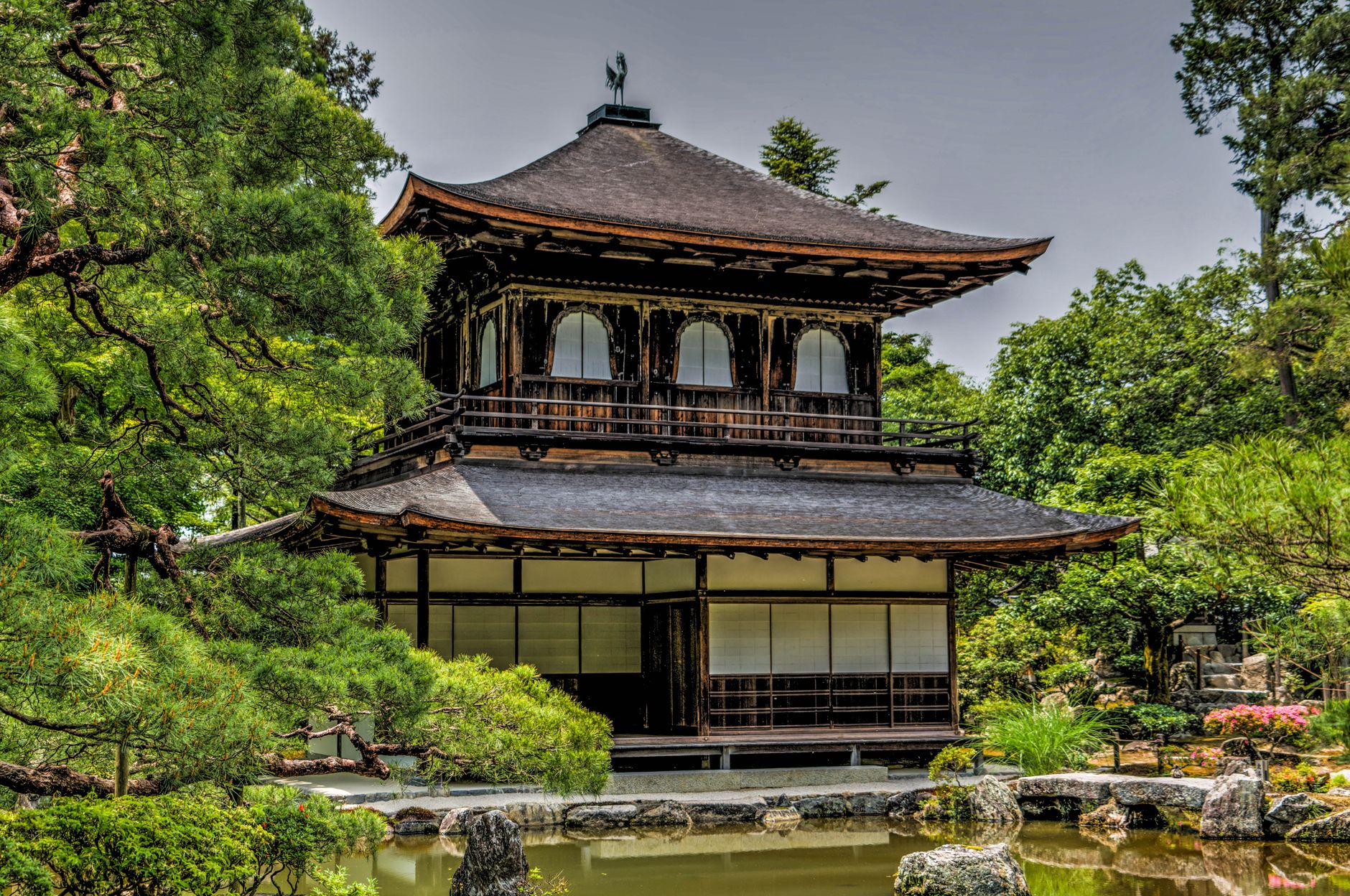 Traditional Japanese wooden temple garden veranda